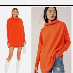 Free People Vibrant Orange Turtleneck Sweater